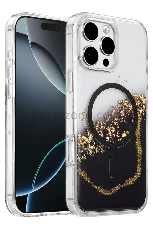 Onegif Apple iPhone 16 Pro Max Lotus Simli Magsafe Kapak - Siyah