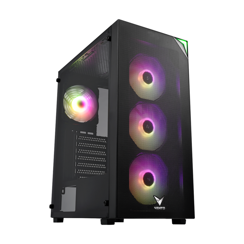 VENTO VG3400S Mid Tower, 750W 80+ Siyah, Temperli Cam, RGB, ATX GAMING KASA
