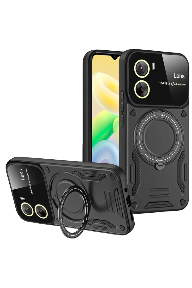Newface Vivo Y16 Kılıf Joy Lens Standlı Kapak - Siyah