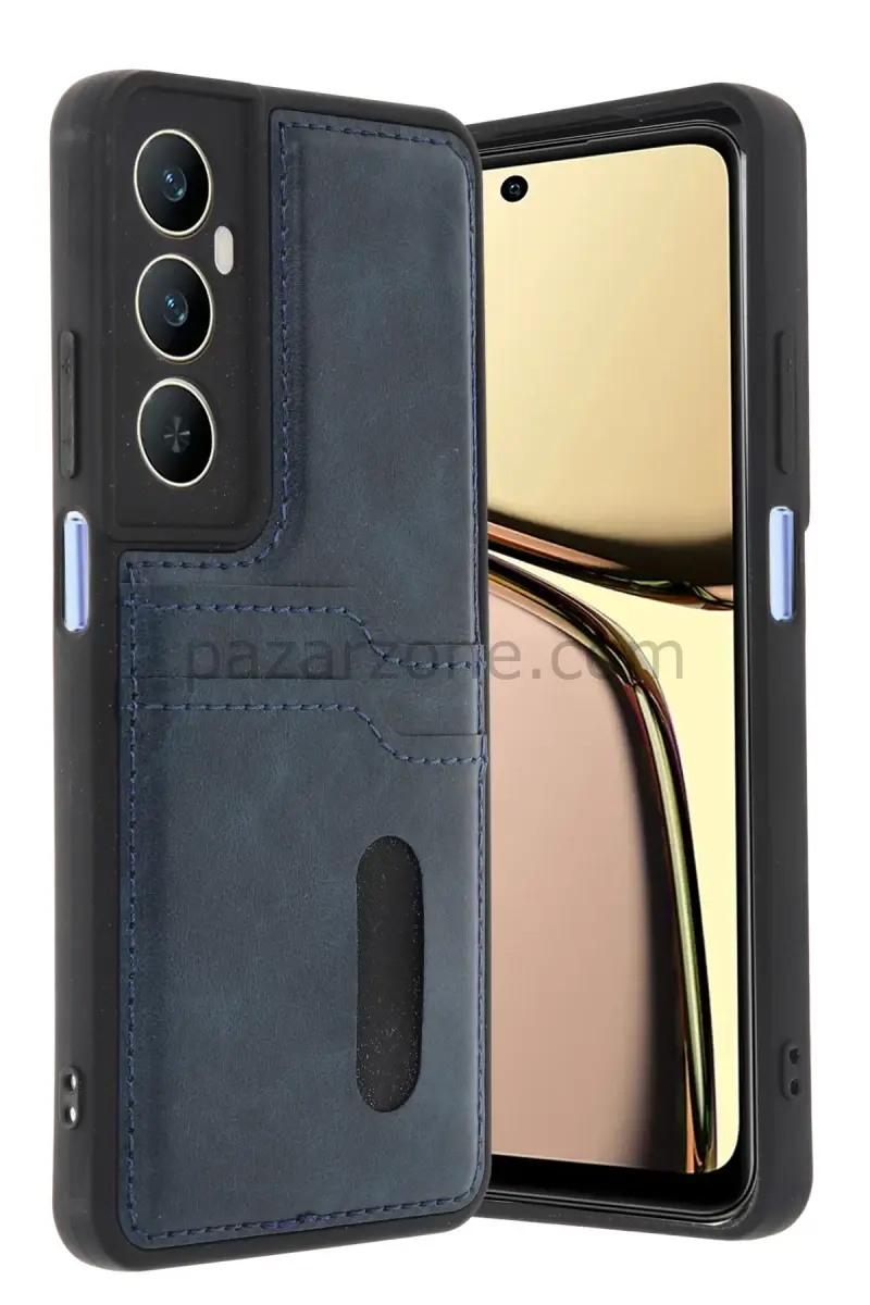 Newface Realme C65 Sara Kartvizitli Deri Kılıf - Lacivert