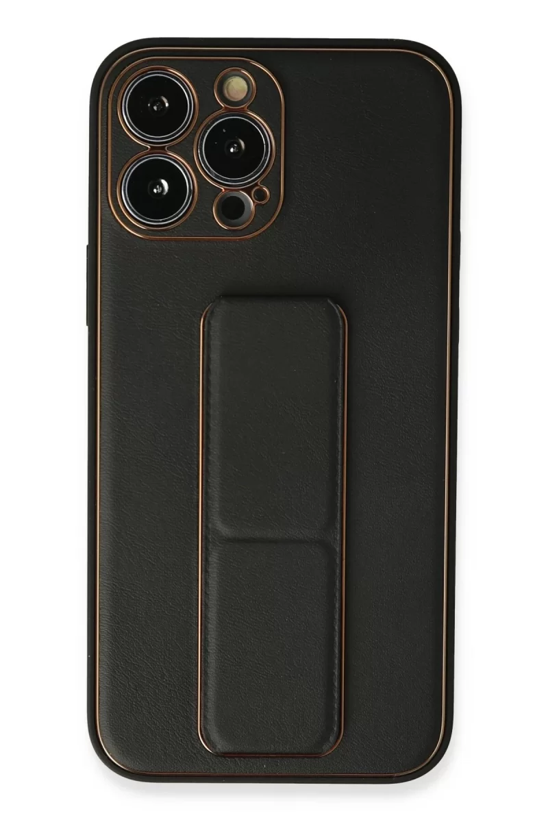 Newface Apple iPhone 13 Pro Kılıf Coco Deri Standlı Kapak - Siyah