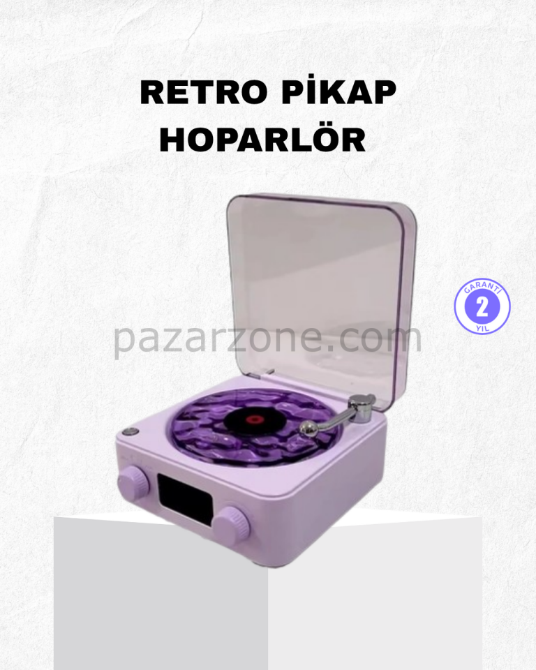 Retro Pikap Hoparlör Bluetooth AUX USB Type-C Projektörlü 360° Sesli Taşınabilir