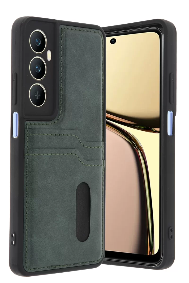 Newface Realme C65 Sara Kartvizitli Deri Kılıf - Yeşil