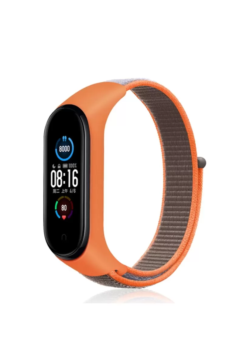 Newface Xiaomi Mi Band 4 Hasırlı Cırtcırtlı Kordon - Turuncu-Gri