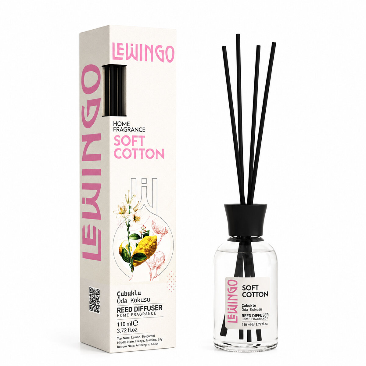 Soft Cotton Bambu Çubuklu Oda Kokusu - 110 ml - Cam Şişe 