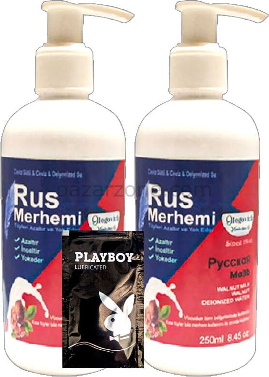Playboy Tüy Dökücü Krem 2 Adet x 250 ml Ceviz Sütlü & Cevizli Rus Merhemi  + Yanında Jel