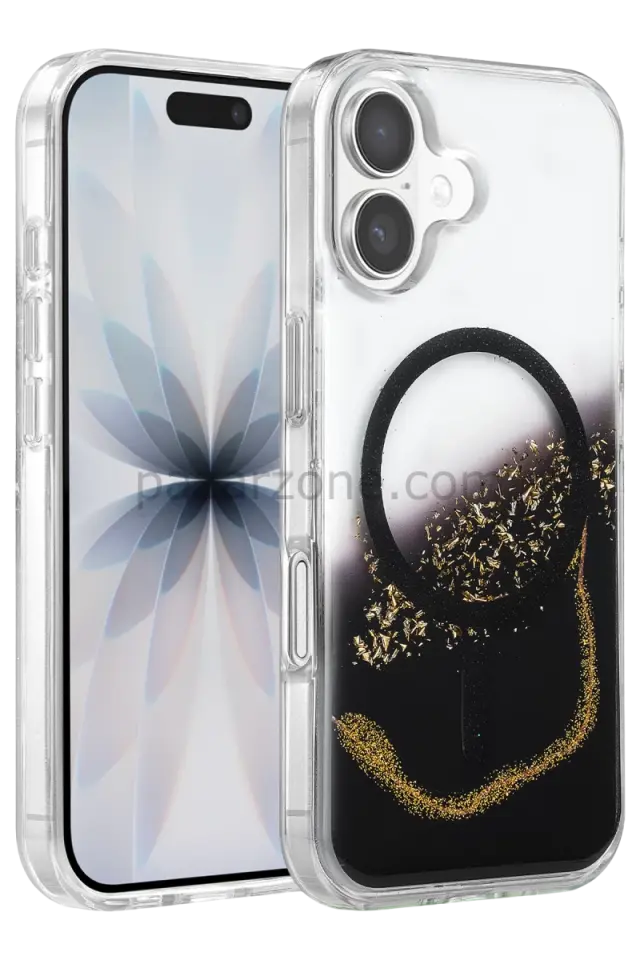 Onegif Apple iPhone 17 Lotus Simli Magsafe Kapak - Siyah