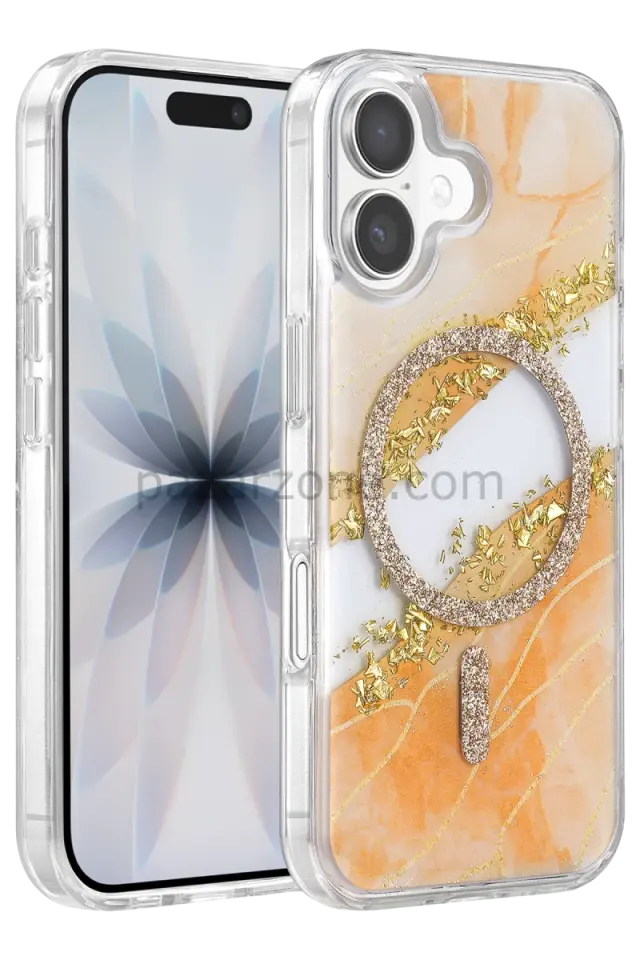 Onegif Apple iPhone 17 Lotus Simli Magsafe Kapak - Turuncu