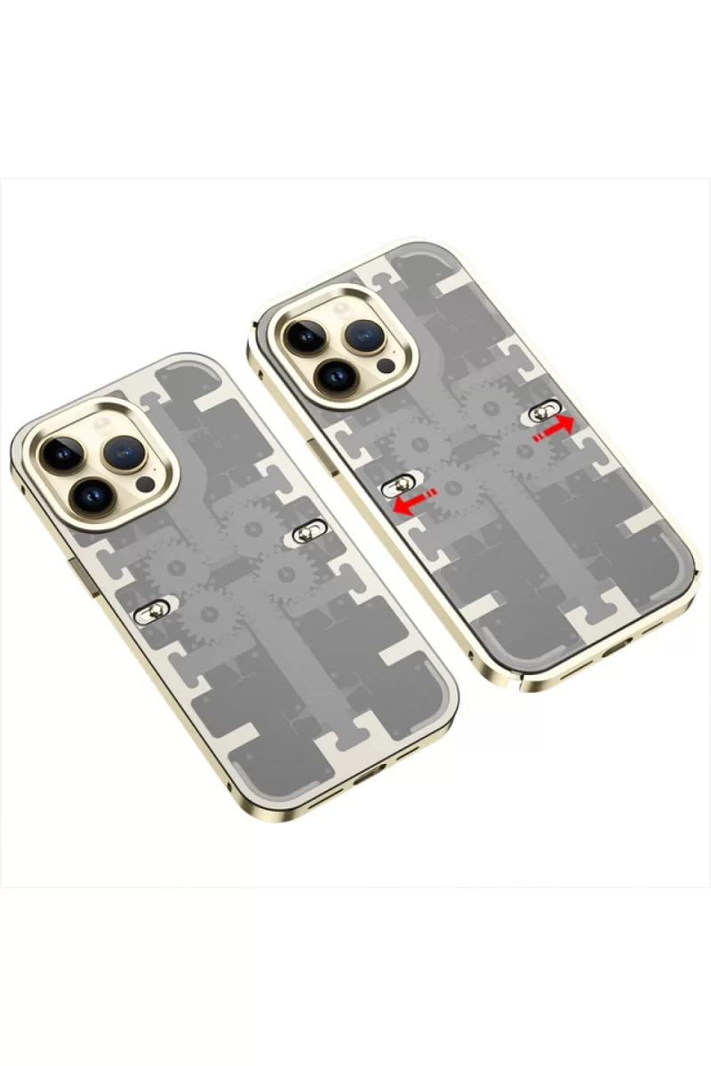 Newface Apple iPhone 14 Pro Kılıf Mekanik Bumper Kapak - Gold