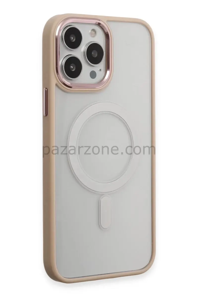 Newface Apple iPhone 15 Pro Max Kılıf Room Magneticsafe Silikon - Pudra
