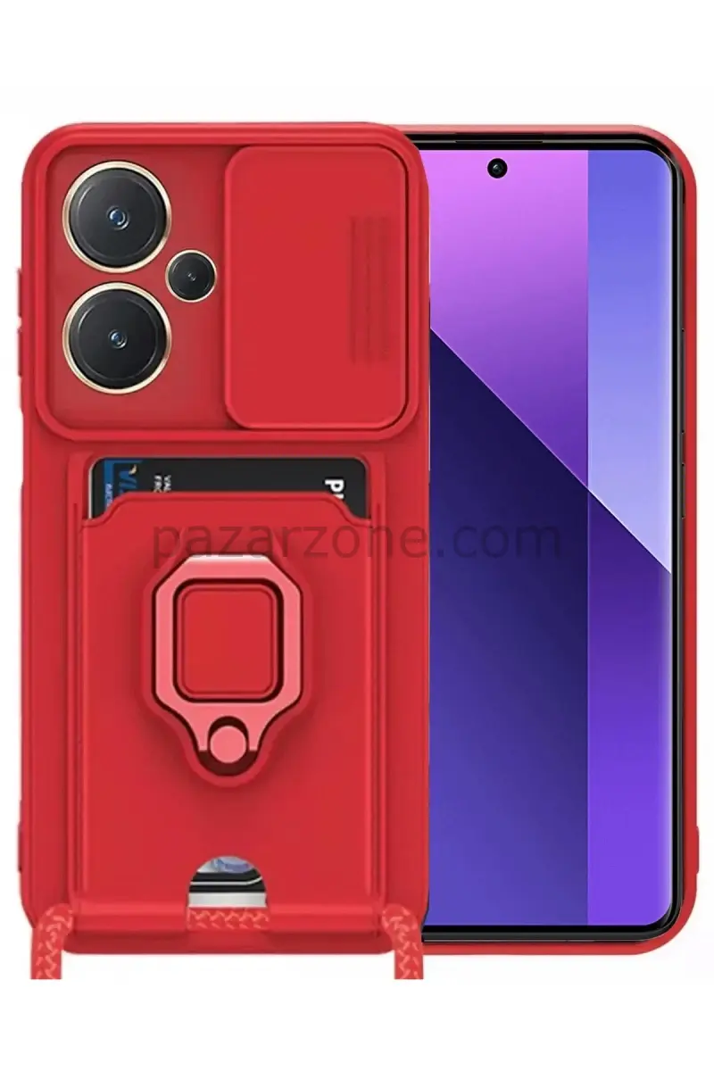 Newface Xiaomi Redmi Note 13 Pro Plus Kılıf Zuma Kartvizitli Yüzüklü Silikon - Kırmızı