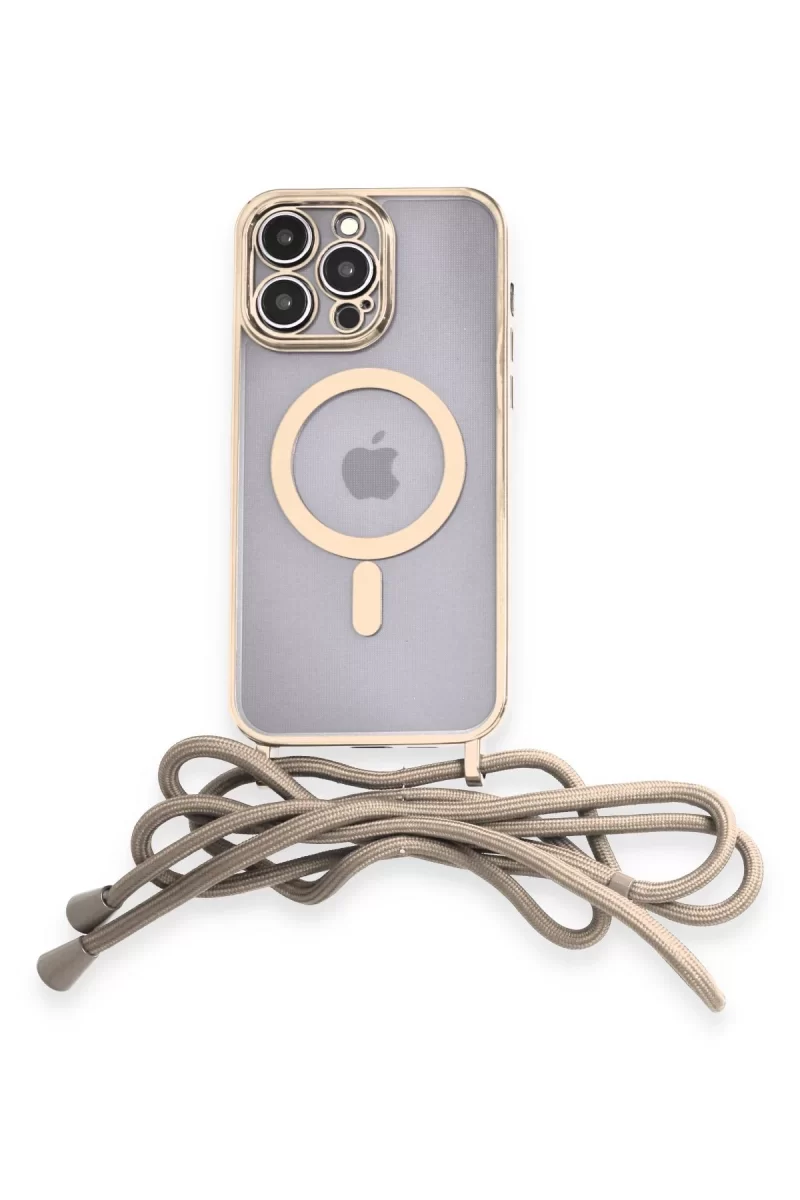 Newface Apple iPhone 13 Pro Kılıf Divo Lazer Askılı Magsafe Kapak - Gold
