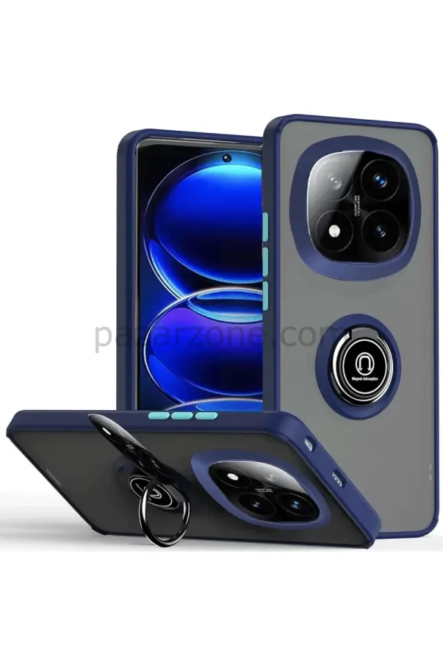 Newface Xiaomi Redmi Note 14 Pro Plus Kılıf Montreal Yüzüklü Silikon Kapak - Lacivert