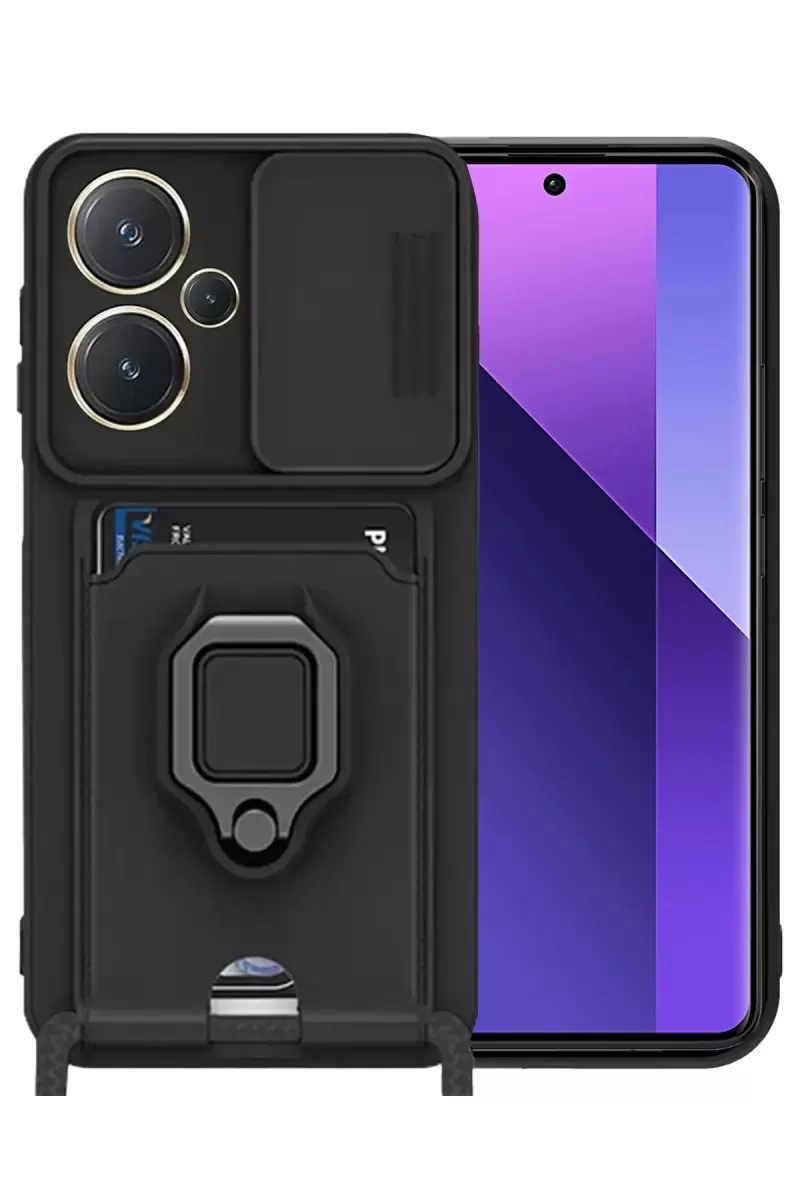 Newface Xiaomi Redmi Note 13 Pro Plus Kılıf Zuma Kartvizitli Yüzüklü Silikon - Siyah
