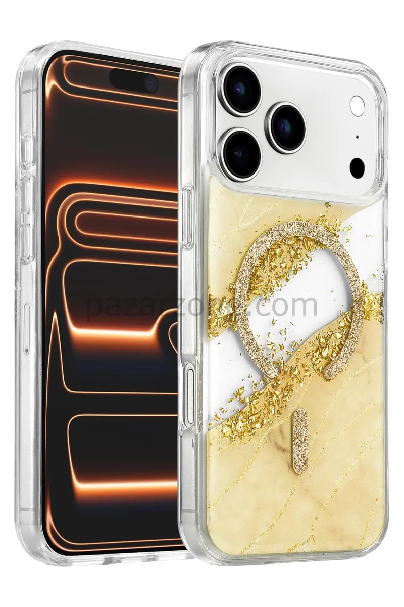 Onegif Apple iPhone 17 Pro Lotus Simli Magsafe Kapak - Gümüş
