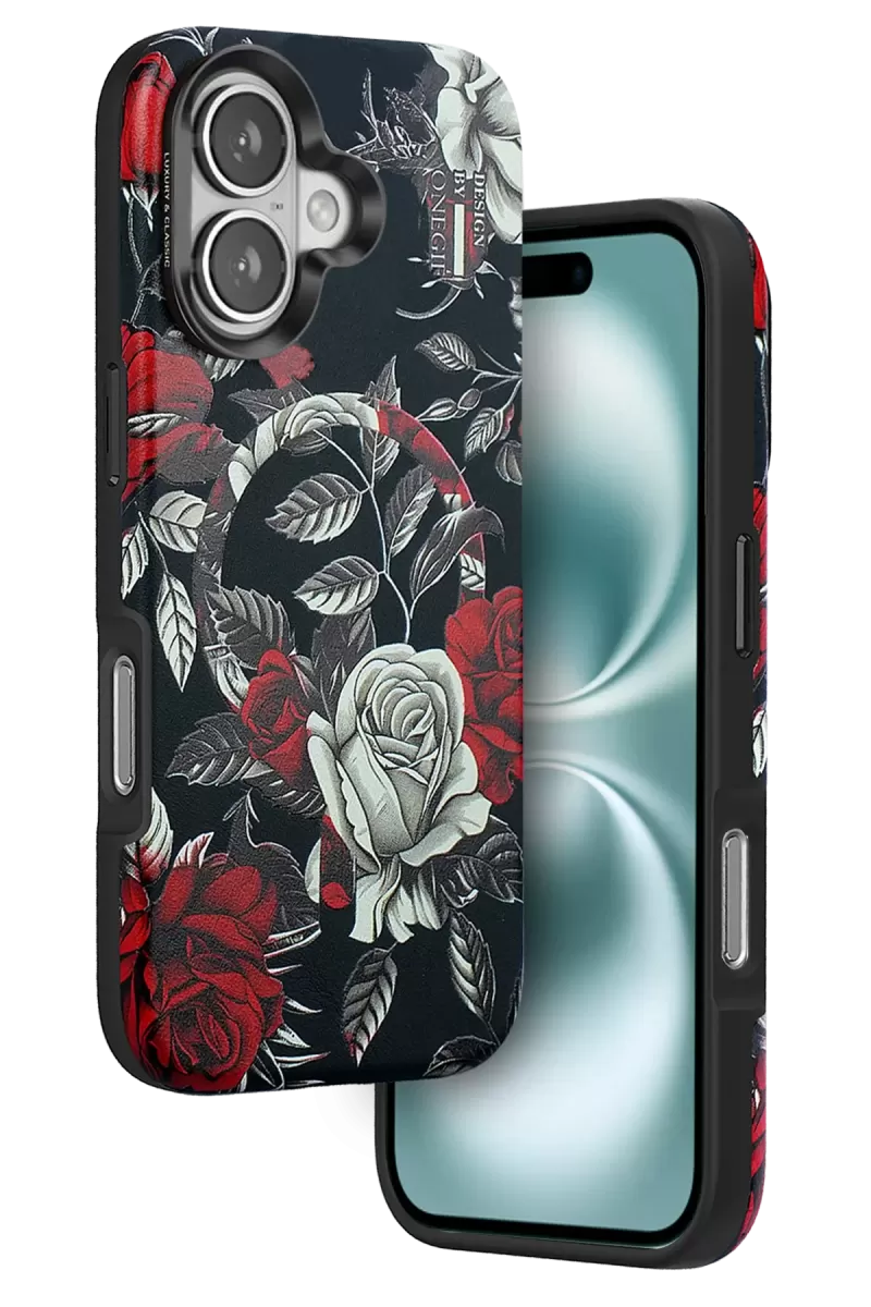 Onegif Apple iPhone 16 Flower Series Magsafe Kapak - Siyah
