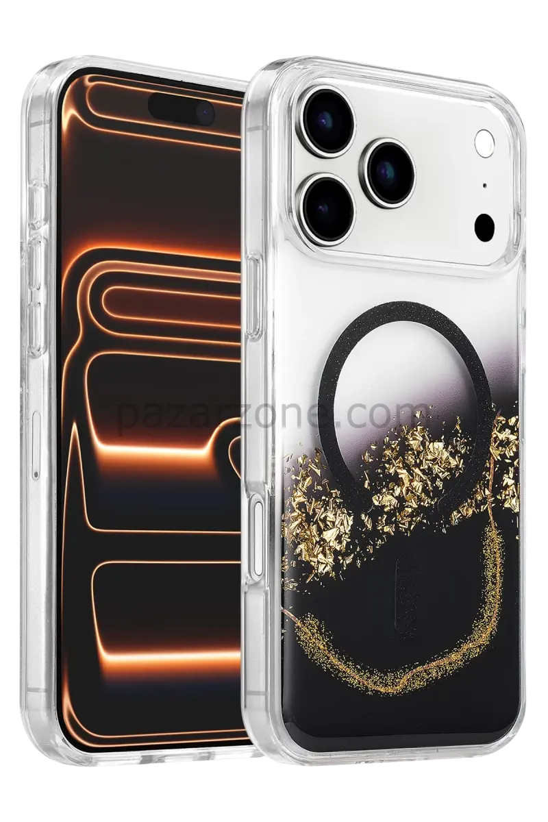 Onegif Apple iPhone 17 Pro Lotus Simli Magsafe Kapak - Siyah