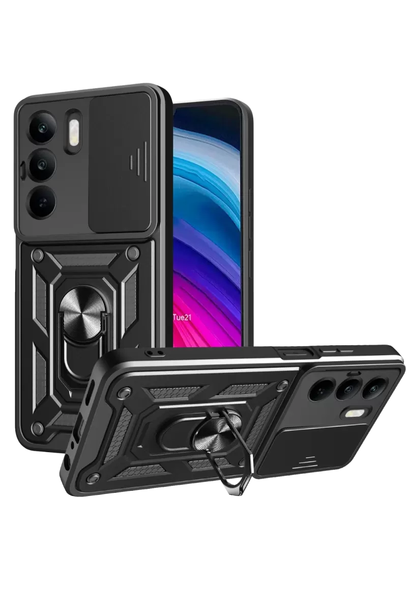 Newface Realme C75 4G Kılıf Pars Lens Yüzüklü Silikon - Siyah