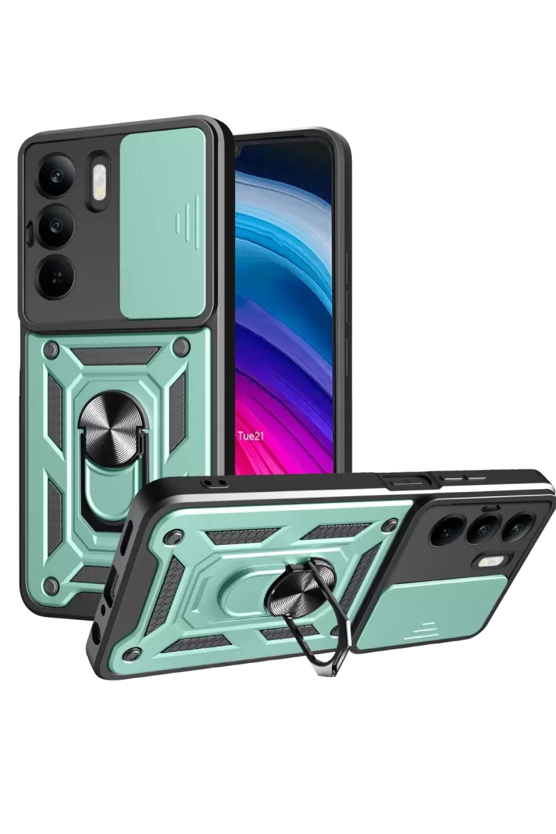 Newface Realme C75 4G Kılıf Pars Lens Yüzüklü Silikon - Yeşil