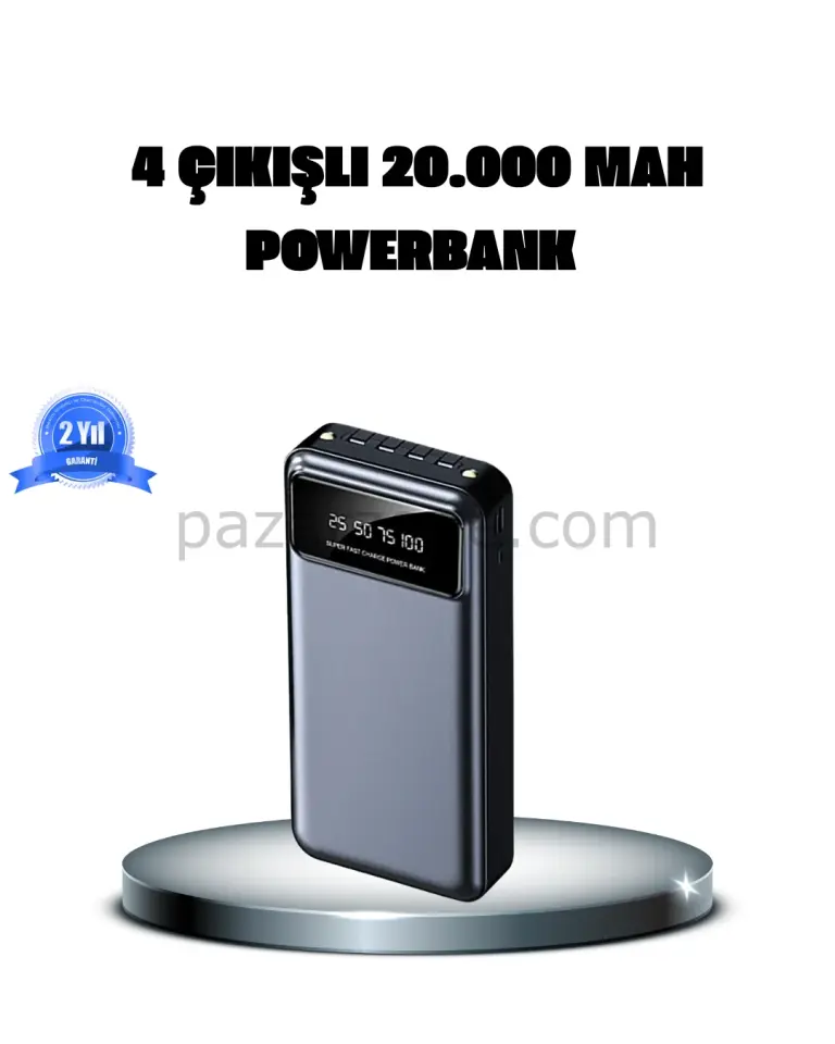 Powerbank 20000 mAh 4 Çıkışlı Hızlı Şarjlı ve LED Göstergeli