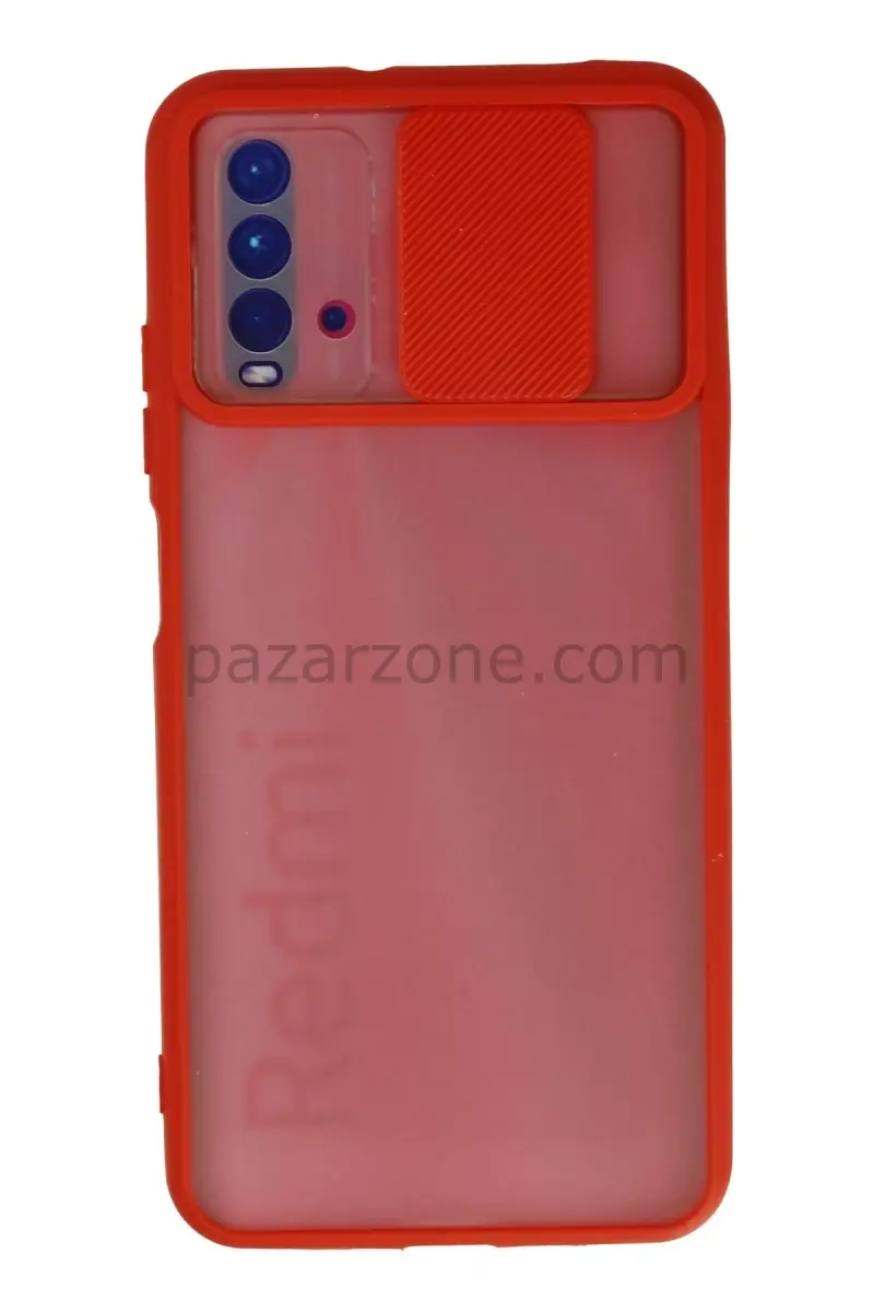 Newface Xiaomi Redmi 9T Kılıf Palm Buzlu Kamera Sürgülü Silikon - Kırmızı