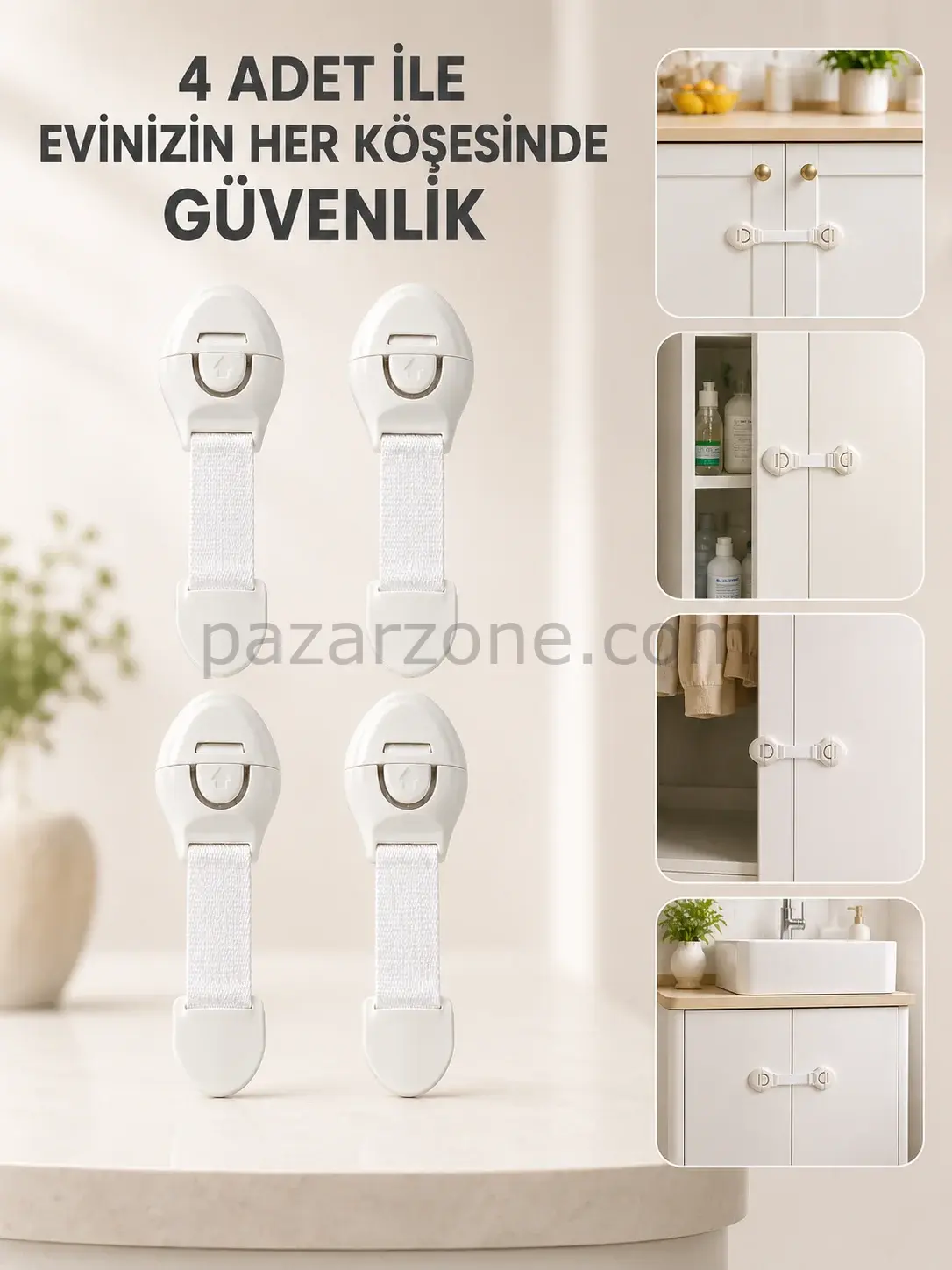 4 Adet Çok Amaçlı Çocuk Güvenlik Kilidi Dolap, Çekmece ve Gardırop İçin