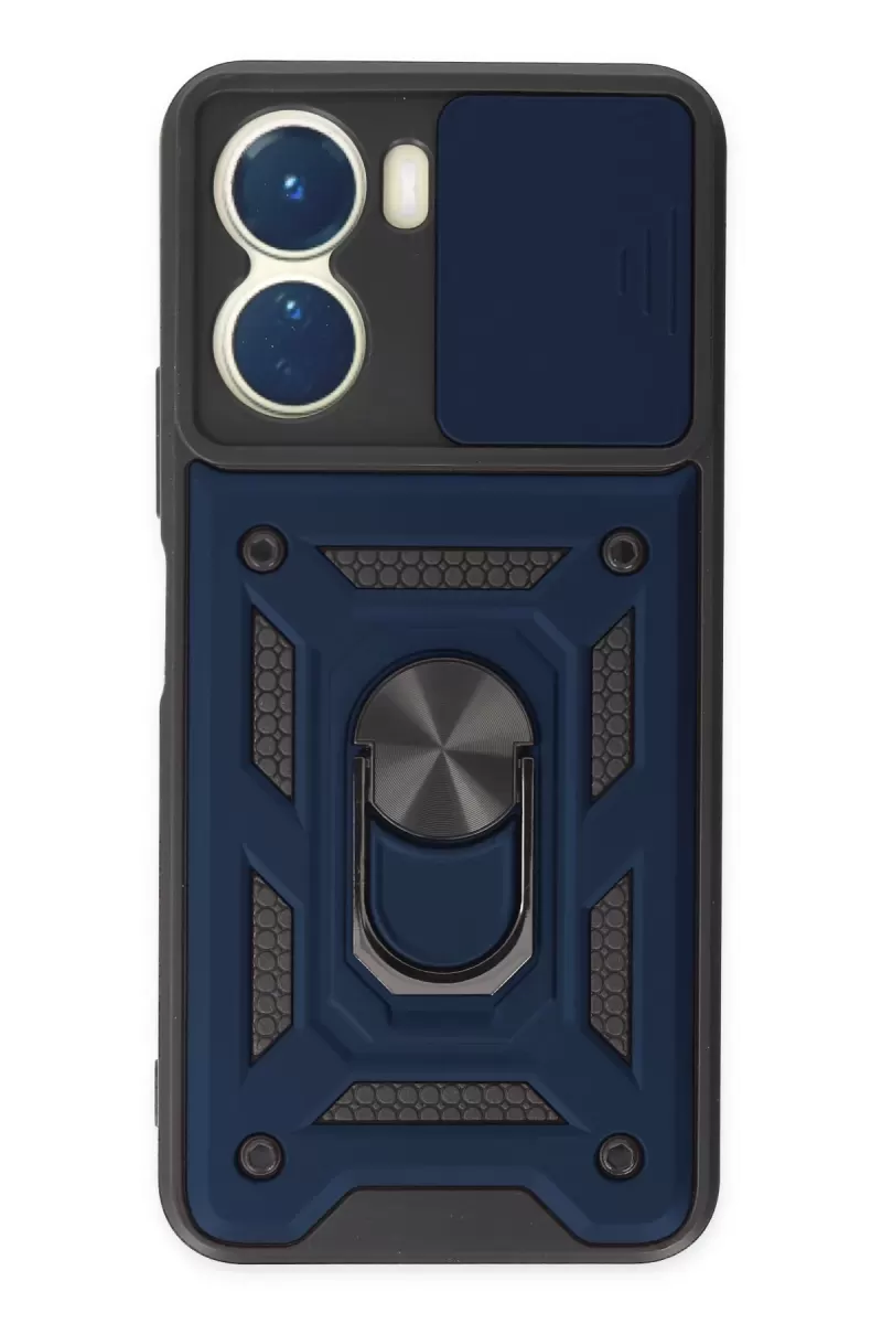 Newface Vivo Y16 Kılıf Pars Lens Yüzüklü Silikon - Lacivert