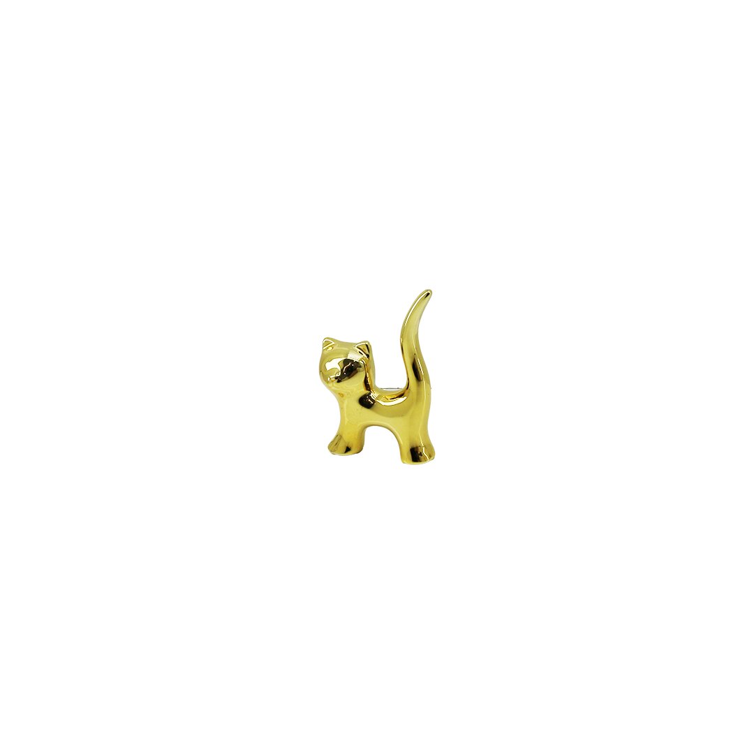 Kedi Tasarımlı Gold Seramik Biblo - Mini Boy - Parlak Altın Renk - Dekoratif Süs