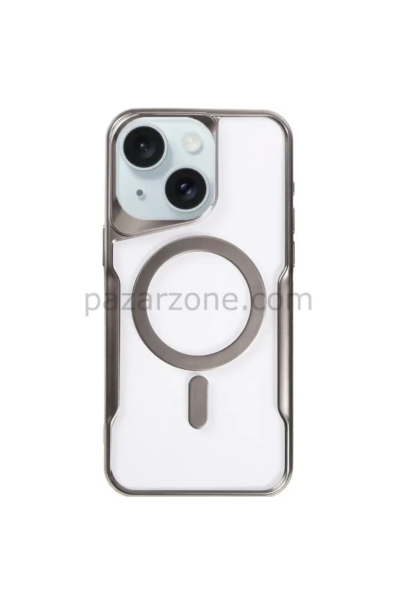 Newface Apple iPhone 15 Kılıf Boyi Magsafe Silikon Kapak - Titan Gri