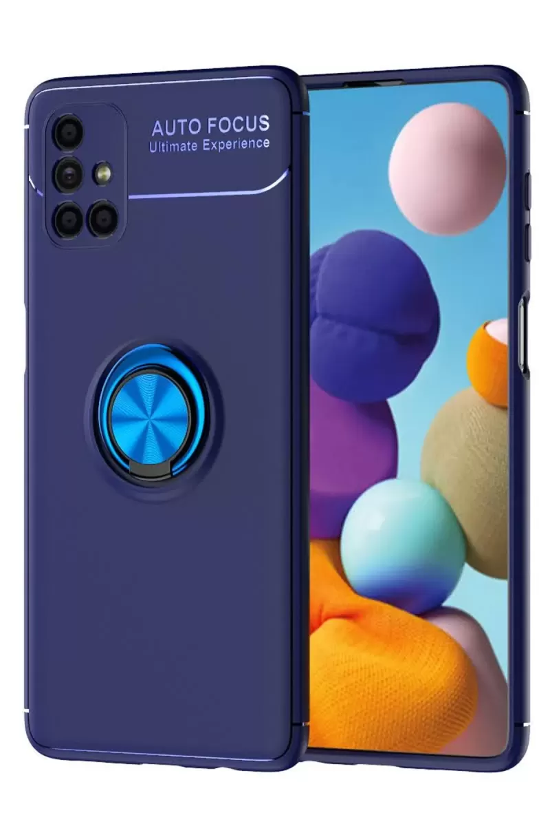 Newface Samsung Galaxy M51 Kılıf Range Yüzüklü Silikon - Mavi