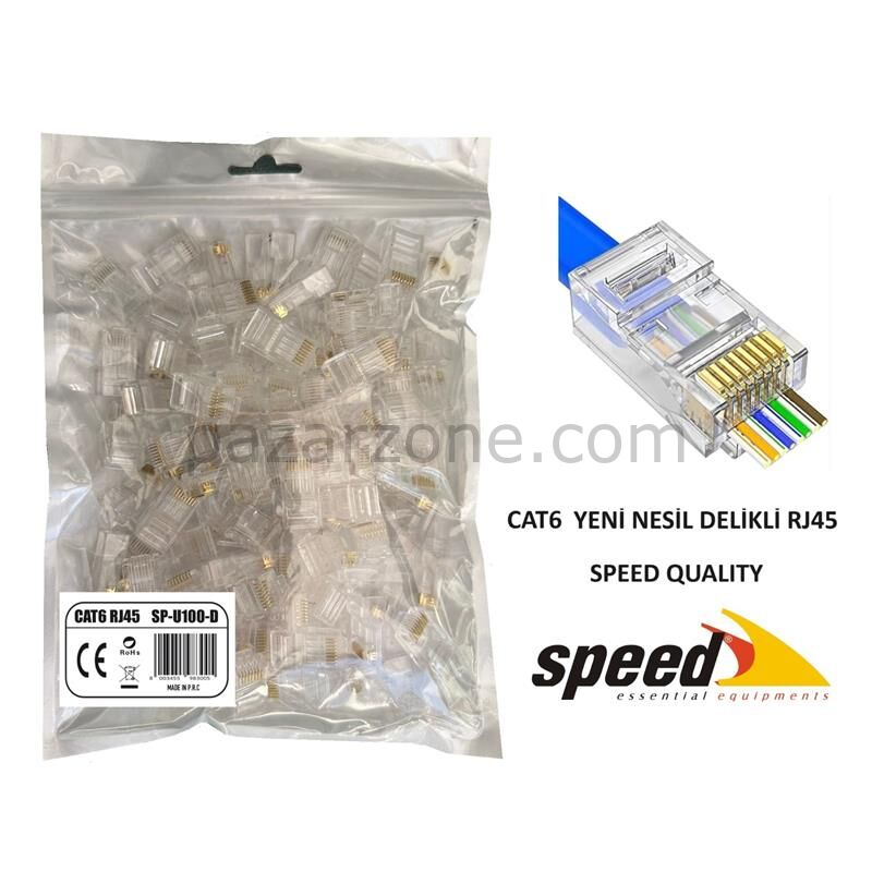 SPEED SP-U100-D CAT6 YENİ NESİL DELİKLİ EZRJ45 KONNEKTÖR 100 ADET