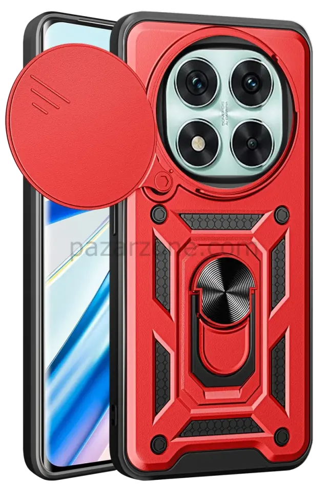 Newface Xiaomi Redmi Note 14 Pro 4G Kılıf Pars Lens Yüzüklü Silikon - Kırmızı