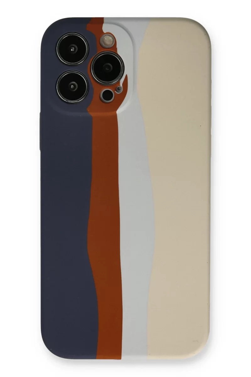 Newface Apple iPhone 13 Pro Kılıf Ebruli Lansman Silikon - Lacivert-Krem