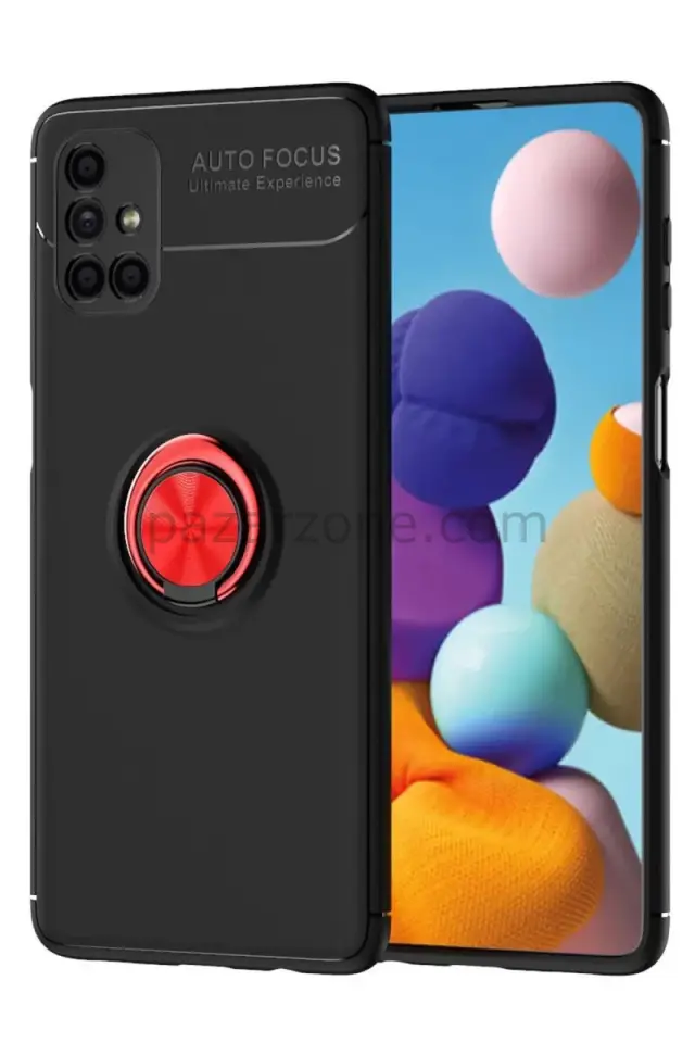 Newface Samsung Galaxy M51 Kılıf Range Yüzüklü Silikon - Siyah-Kırmızı