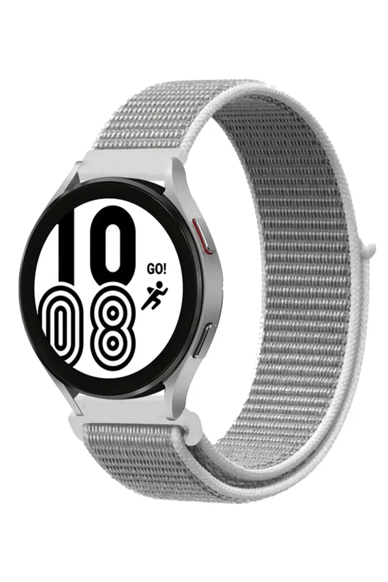 Newface Samsung Galaxy Watch 4 Hasırlı Cırtcırtlı Kordon - Beyaz