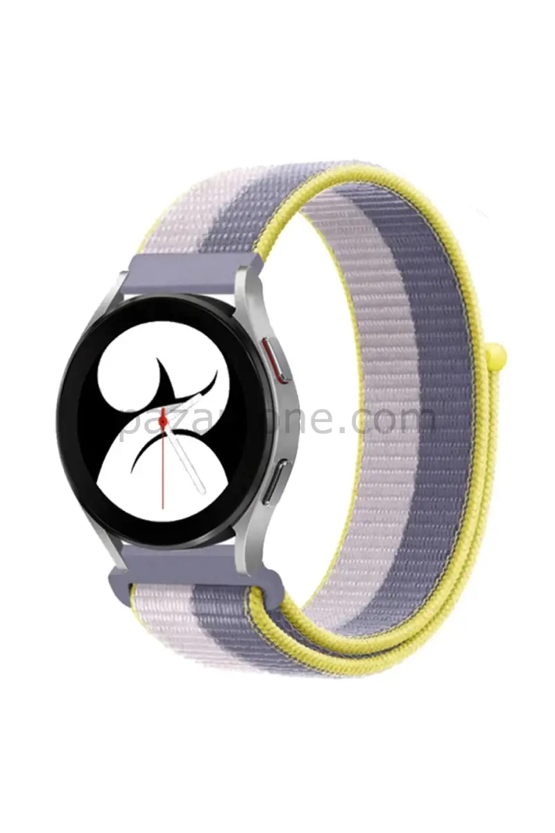 Newface Samsung Galaxy Watch 4 Hasırlı Cırtcırtlı Kordon - Gri-Beyaz