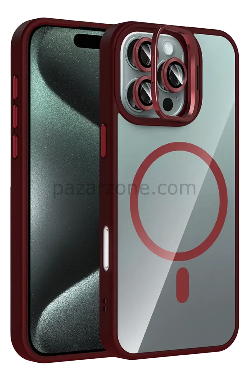 Joko Apple iPhone 16 Pro Remim Lensli Magsafe Standlı Kapak - Bordo