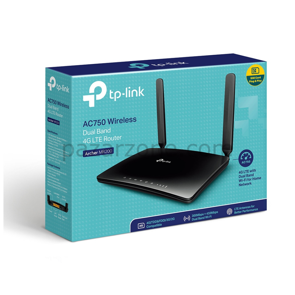 TP-LINK ARCHER MR200, AC750, 4Port, 750Mbps, Dual Band WiFi, Masaüstü, LTE Micro Sim Kart Takılabilir 3G-4G Destekli Router