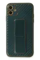 Newface Apple iPhone 12 Kılıf Coco Karbon Standlı Kapak - Yeşil