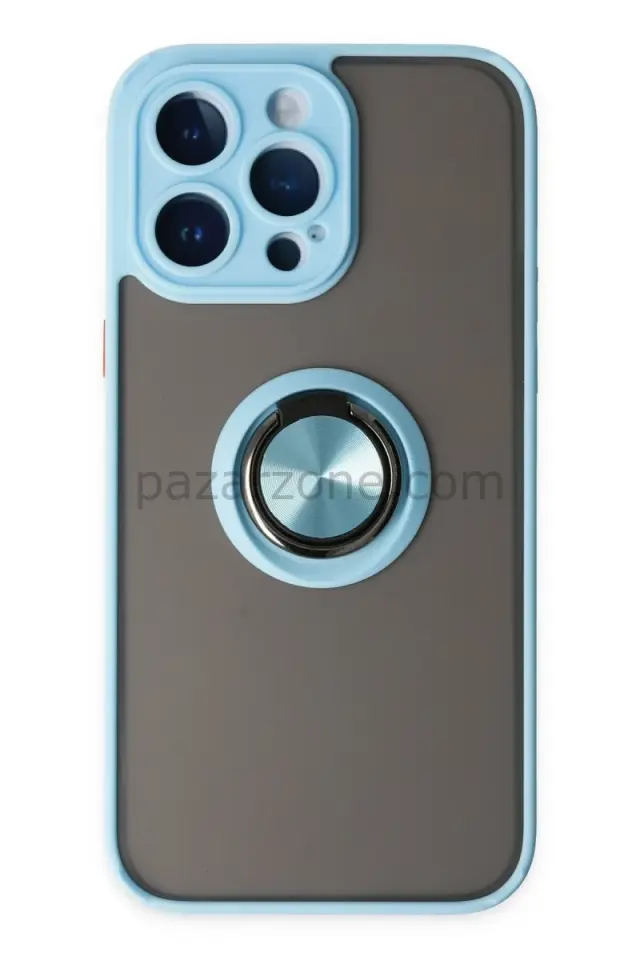 Newface Apple iPhone 14 Pro Kılıf Montreal Yüzüklü Silikon Kapak - Buz Mavi