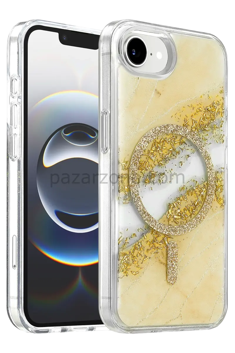 Onegif Apple iPhone 17E Lotus Simli Magsafe Kapak - Gümüş