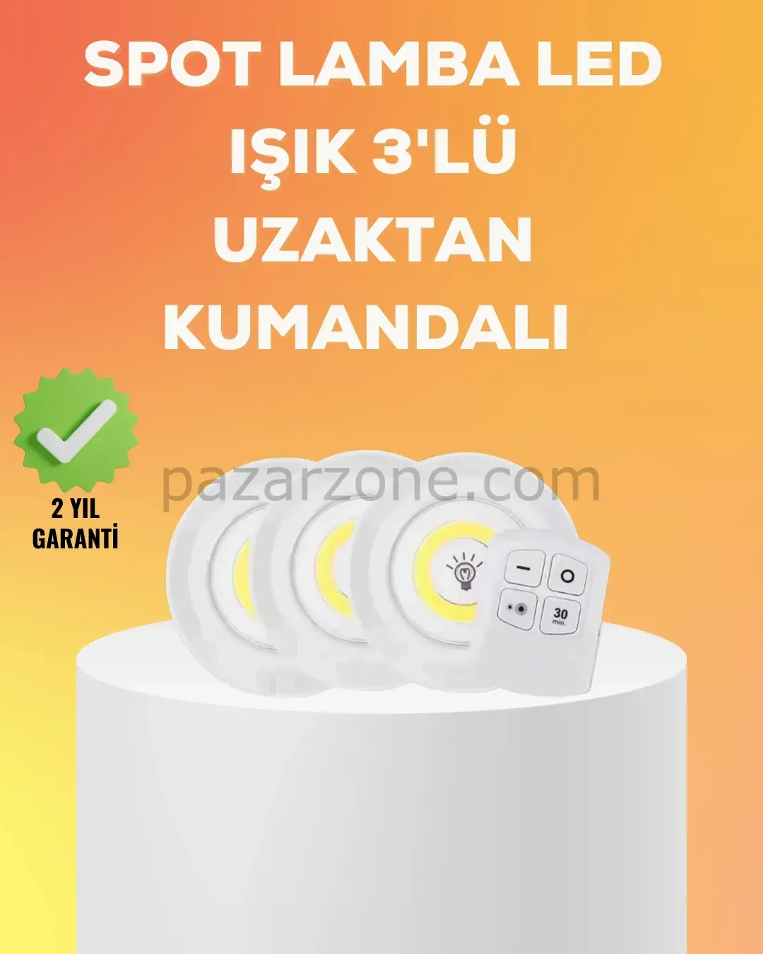 Çok Amaçlı Kullanım İçin Kablosuz Yapışkanlı 3 Lü Uzaktan Kumandalı Led Spot Lamba