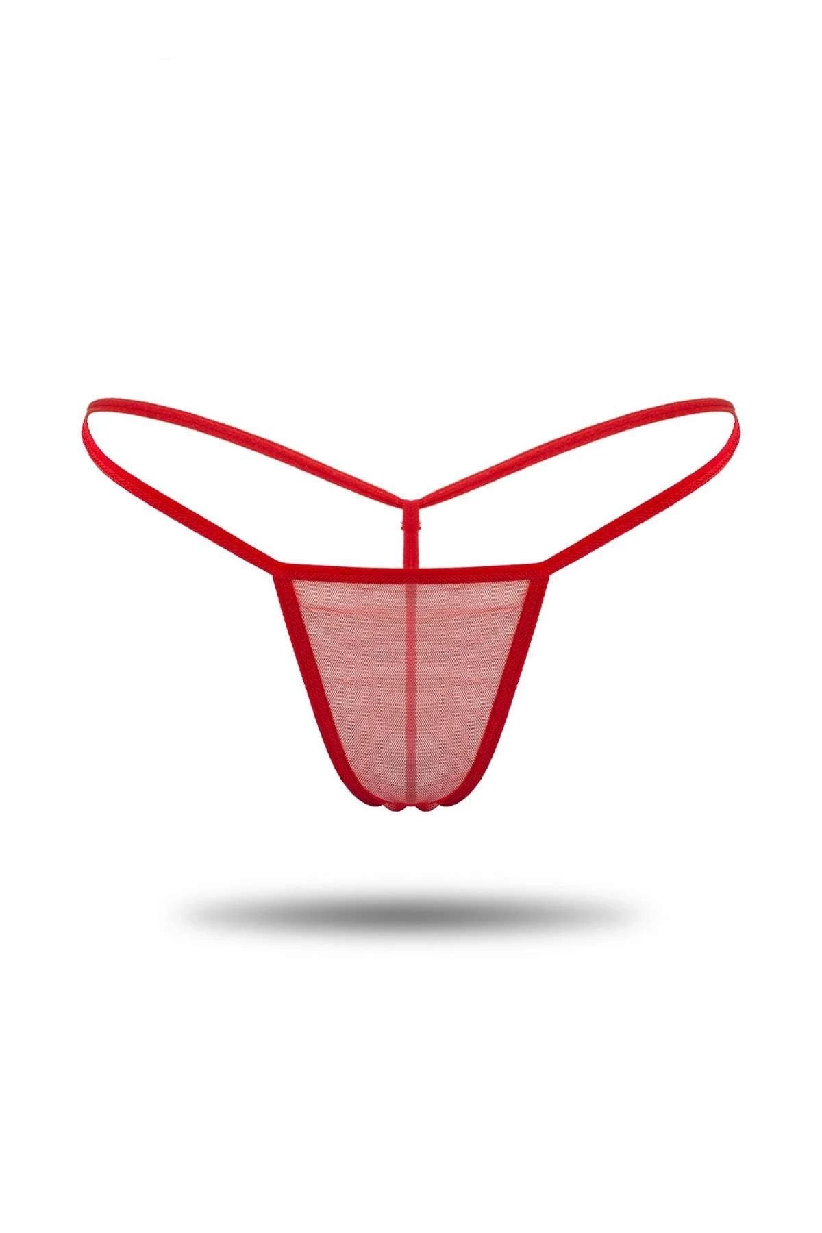 Kırmızı Transparan Tül String Tanga Tm1115