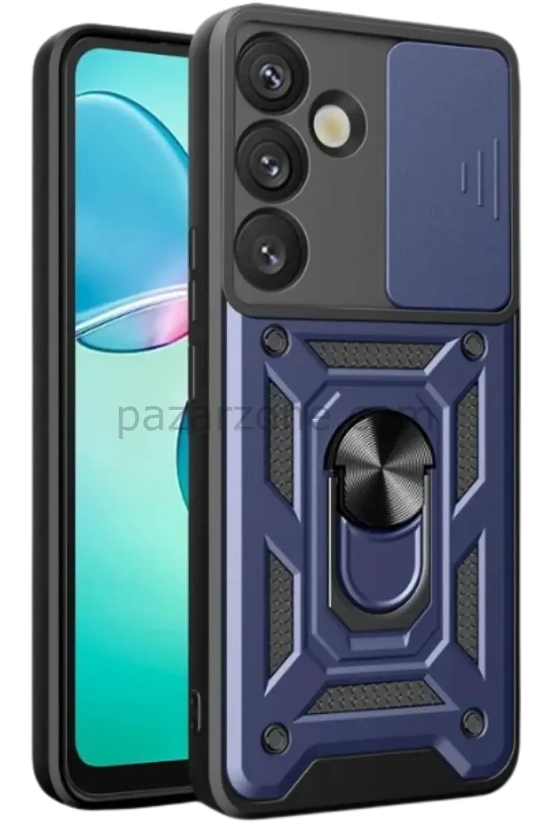 Newface Samsung Galaxy S25 Kılıf Pars Lens Yüzüklü Silikon - Lacivert