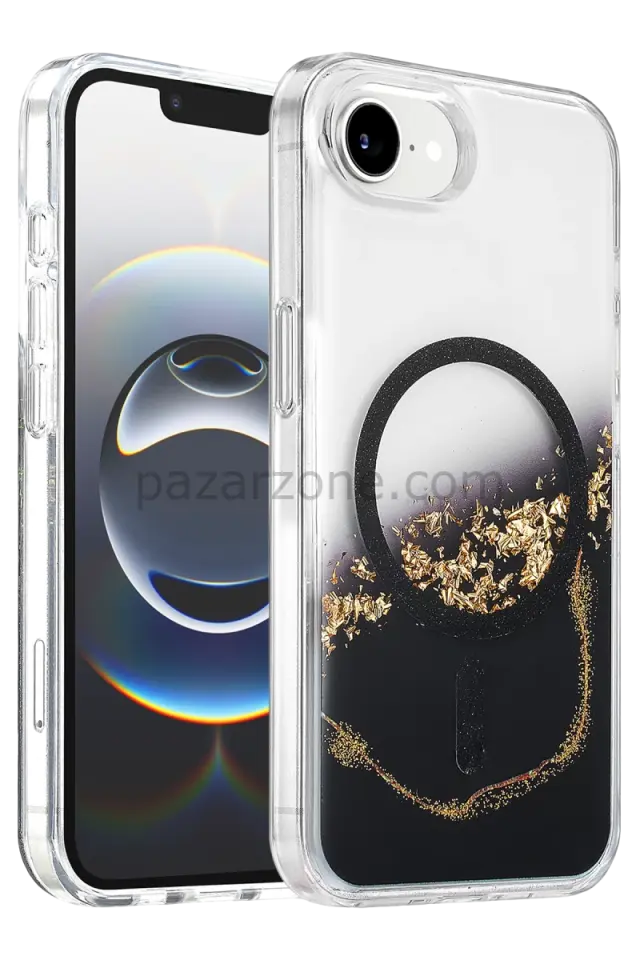 Onegif Apple iPhone 17E Lotus Simli Magsafe Kapak - Siyah