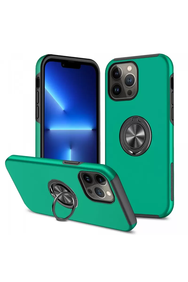 Newface Apple iPhone 13 Pro Kılıf Elit Yüzüklü Kapak - Yeşil