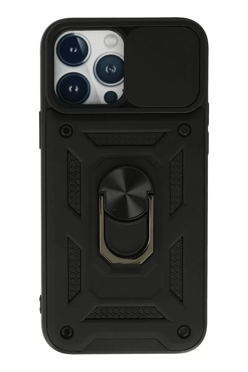 Newface Apple iPhone 13 Pro Kılıf Pars Lens Yüzüklü Silikon - Siyah