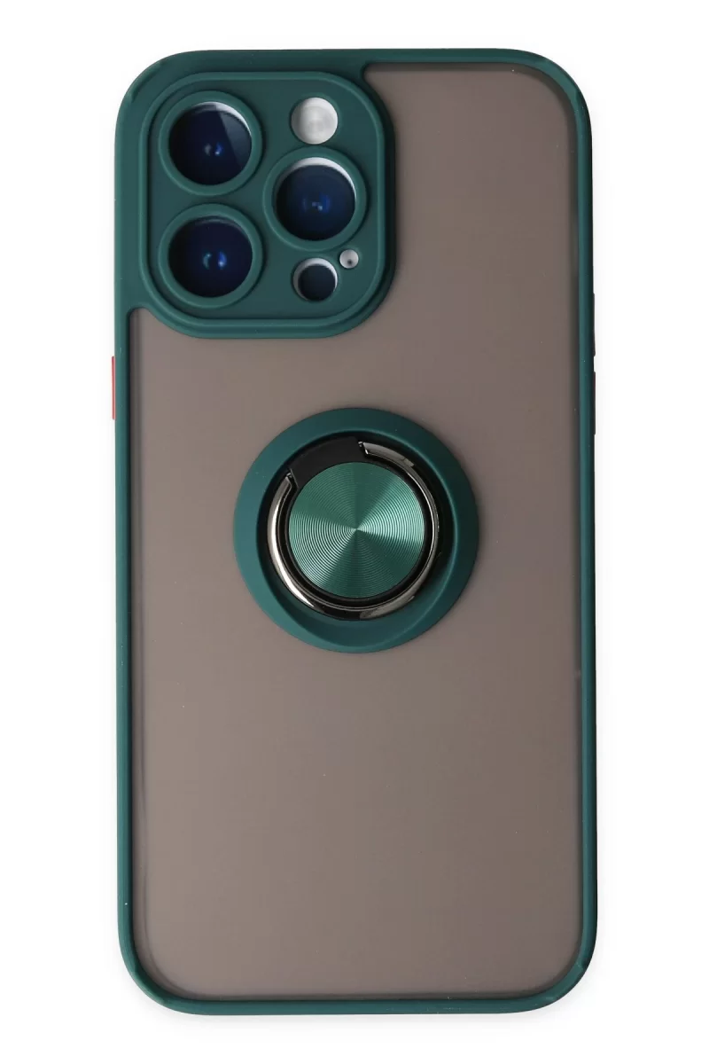 Newface Apple iPhone 14 Pro Kılıf Montreal Yüzüklü Silikon Kapak - Yeşil