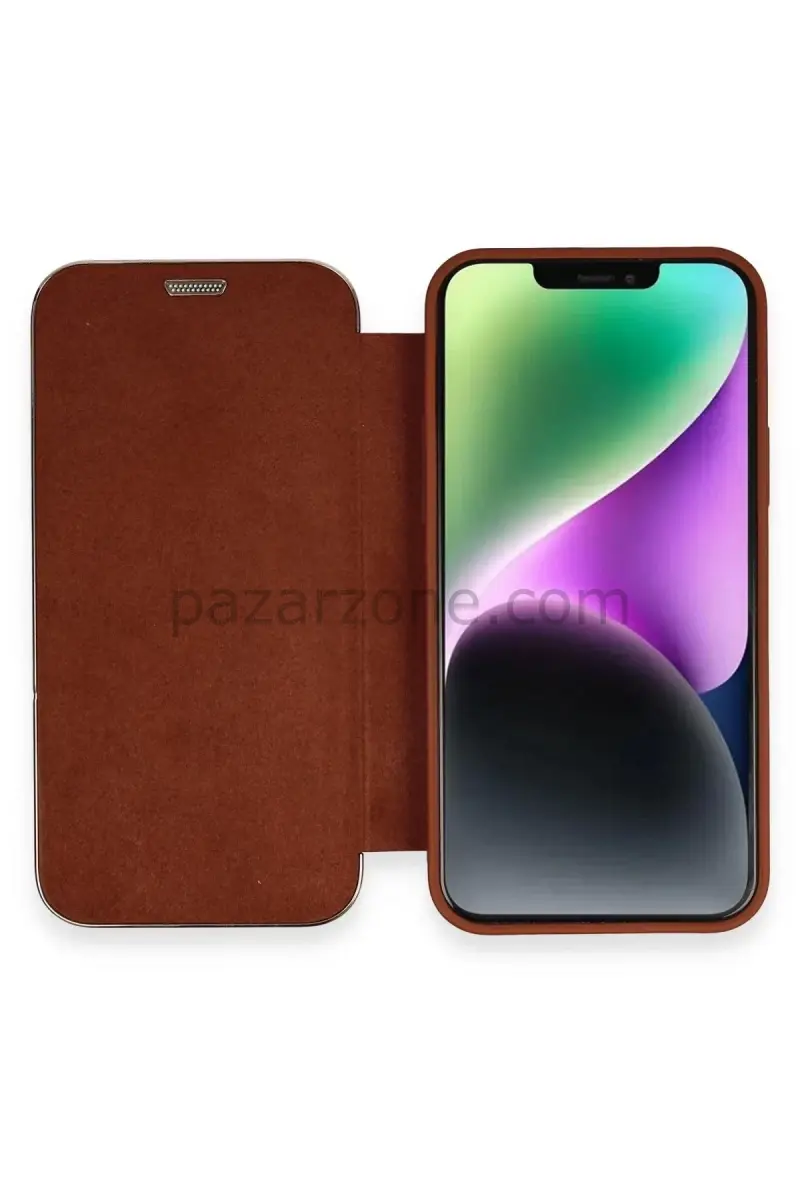 Newface Apple iPhone 12 Kılıf Dolpin Kapaklı - Kahverengi
