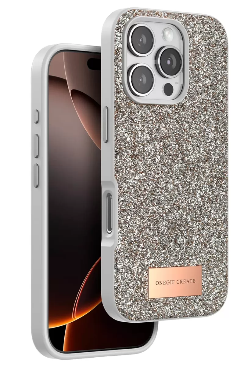 Onegif Apple iPhone 16 Pro Max Bright Simli Kapak - Çöl Titanyum